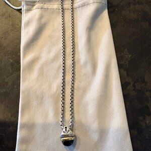 Yurman 16” 14K Gold/Sterling Silver Onyx Pendant Necklace on Silver roll Chain